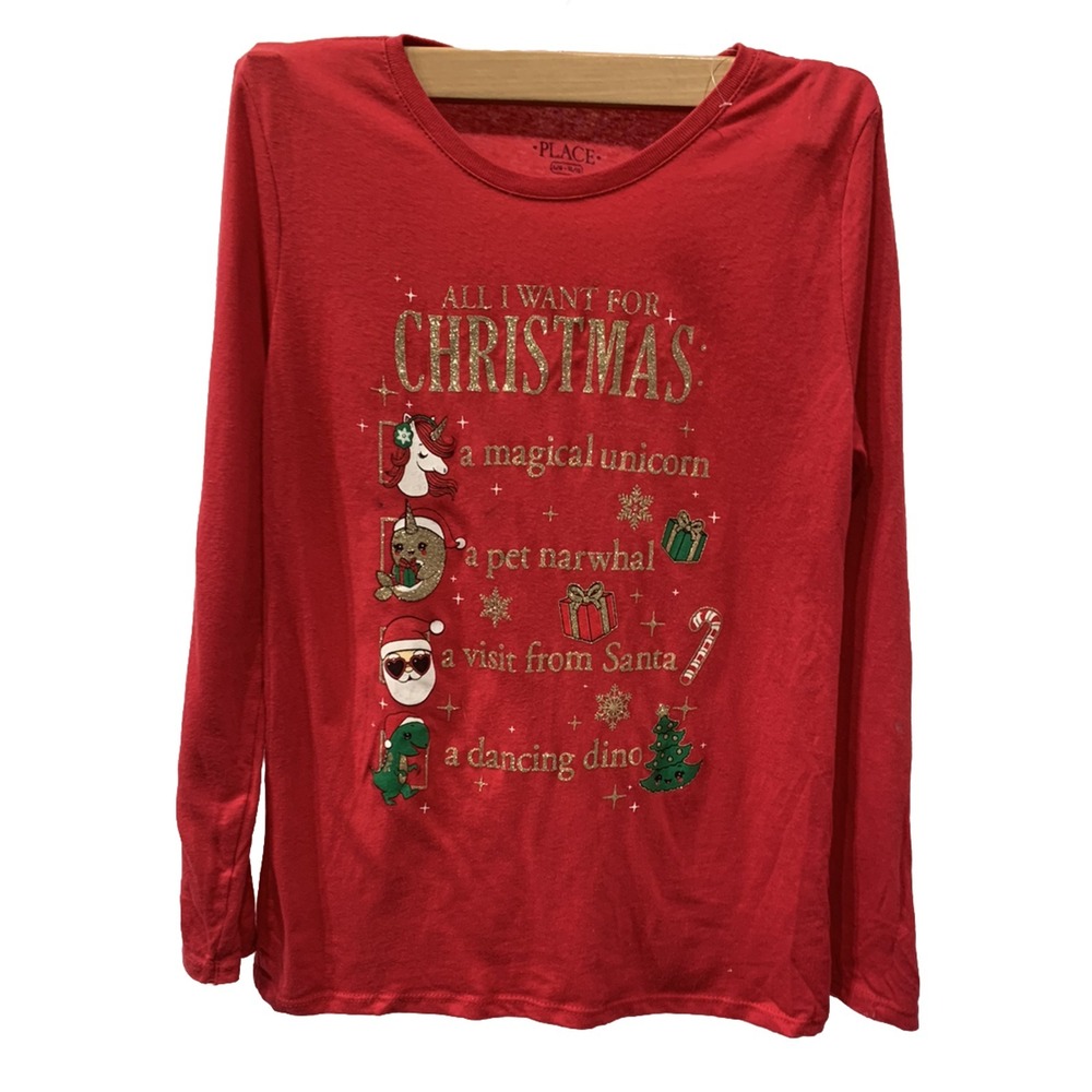 The Children's Place Girls All I Want For Christmas Long Sleeve Shirt Medium Red